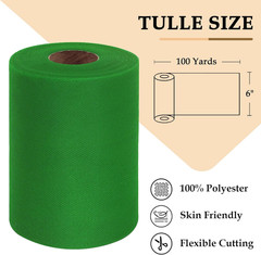 Green Tulle Fabric Roll 6 Inch by 100 Yards (300 Feet) Sheer Tulle Ribbon for Ch