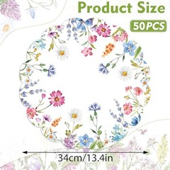 50Pcs Round Paper Placemats, 13.4 Inch Wildflower Disposable Floral Placemats