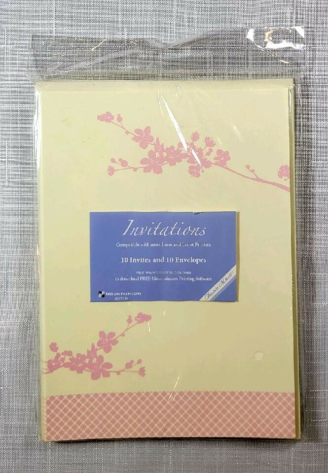 Pink Cherry Blossom Invitation Kit, Wedding, Birthday, Bridal, Baby Shower 10Pk.