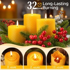 Makalone 3 Pack Natural Beeswax Pillar Candles2.8X4In Handmade Beeswax Rolled