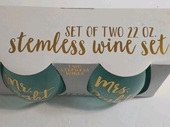 Set Of 2 Stemless Wine Glasses Mr. Right &Mrs. Always Right Wedding Anniversary