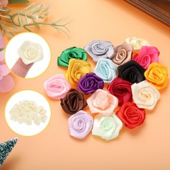 50pcs 3cm Ribbon Roses for Crafts Artificial Fabric Flowers Beige
