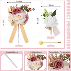 12Pc Wedding Bridesmaid Bouquets Groomsmen Boutonniere Artificial Rose White Set