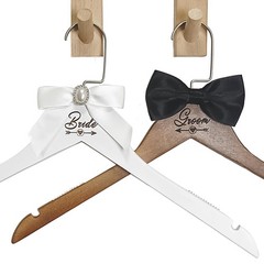 2 Pcs Bride Hanger for Wedding Dress Wooden Groom Suit and Gown Non-Slip Hang…