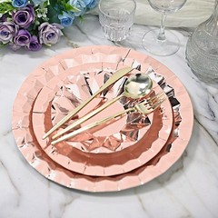25 ROSE GOLD Metallic Round 12″ Paper Dinner Plates Geometric Design Tableware