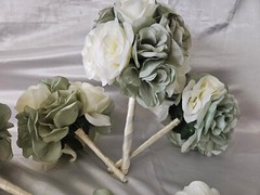 Wedding Bouquet Package, Ivory, Green, White, Roses, 14 Pieces