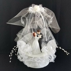 Wedding Cake Topper Porcelain Male Female White Clear Arch Traditional A5-1174