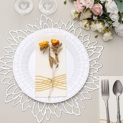 10″ WHITE DESSERT PLASTIC PLATES Round Basketweave Party Wedding TABLEWARE