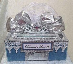 Quinceanera,Sweet 16,Card Box,Denim and Diamonds,fabric,silver,bling,table decor