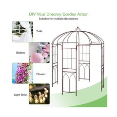 7×8.4 FT Metal Garden Arbor Pergola with Trellis Birdcage Shape