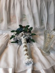 Beaded Flower Wedding Bridal Bouquet W/White Blue Purple Handmade Flowers