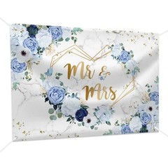 5x3ft Mr and Mrs Floral Backdrop for Bridal Shower and White 5X3ft Blue