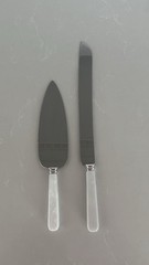 Vintage Sheffield England Cake Knife & Server Set White Pearl Handle Wedding
