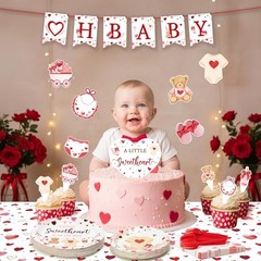 Party Decoration Set – Serves 24 – 112Pcs A Little Valentine’s Day Baby Shower