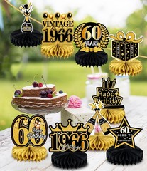 9 Pcs 60th Birthday Decoration for Men Women 60th, 60th-black and Gold
