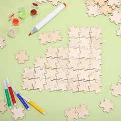 100 Pcs Unfinished Wood Puzzle Pieces Blank for Painting Crafts