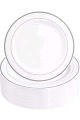 Premium White Silver Party Plates 7.5 inch Disposable Salad Dessert 72