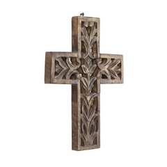 Deco 79 Mango Wood Biblical Carved Cross Wall Decor, 9″ x 1″ x 12″, Brown