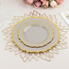10.5″ Taupe Round Dinner Plates With Gold Scalloped Rim Wedding Tableware