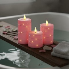 Easter Pink Flameless Candles with Remote Timer, Flickering Battery 3pcs-Pink
