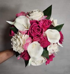 Fuchsia Ivory Rose Calla Lily Bridal Wedding Bouquet Accessories