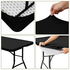 6 Pack Stretch Fabric Table Top Cap Cover, fits 8′ 6 Packs – 30 x 96 Inch Black