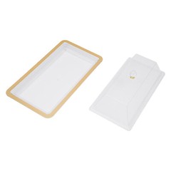 Acrylic Cake Stand With Lid Rectangular Clear Gold Trim 50 × 28 cm