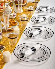 3Pcs Clear Disposable Plastic Party Plate Cup Napkin Sets | 50 Black