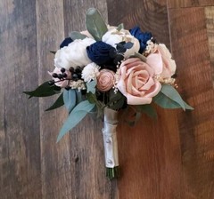 Dusty Blue Navy Pink Bridal Bouquet Blush Sola Wood Cascade Wedding Flowers