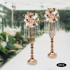6Pc Gold Crystal Flower Stands 55cm (21.7in) Wedding Centerpiece Holders