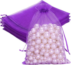 25PCS Purple Organza Bags 5X7 Inches, Sheer Mesh Jewelry Pouches, Organza Gift B
