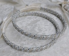 Crystal Pearl Greek Orthodox Wedding Stefana with 2-24″ Wedding Candles in Ivory