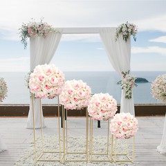 4PCS Wedding Flower Floor Stands Set Gold Column Cube Shape Metal Flower Stand