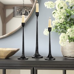 Iron Taper Candle Holder Set of 3 – Decorative Tall Black & Silver
