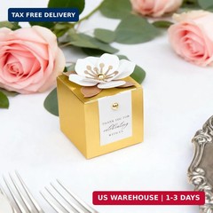 FEIYI 20 PCS Candy Boxes, 3 In 1 Gold Favor Boxes with Floral Decor, White Thank