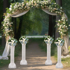4-Pieces 34.65 In. H White Wedding Roman Decorative Stand Column Flower Holder W