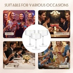 Plastic Martini Glasses 10oz, Detachable Ribbed Coupe Glasses 24 Transparent