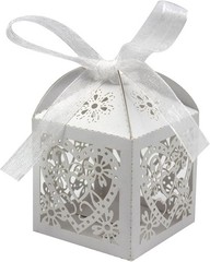 100 Pack Love Heart Laser Cut Wedding Favor Boxes with Ribbons for Candy Gifts