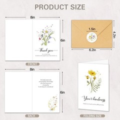 25 Funeral Thank You Cards with Envelopes, 5 Designs, 4x6in Watercolor Wildfl…
