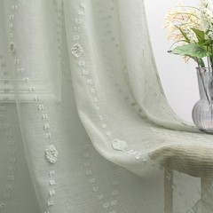 Window Curtain Sage Green Sheer Pompom 52×63 Kids Bedroom Living Room Panel Pair