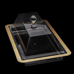 Acrylic Cake Stand With Lid Rectangular Clear Gold Trim 50 × 28 cm