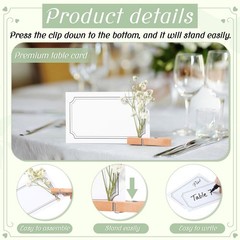 50 PCS Wedding Place Cards Wooden Clip Babys Breath Table Setting Black