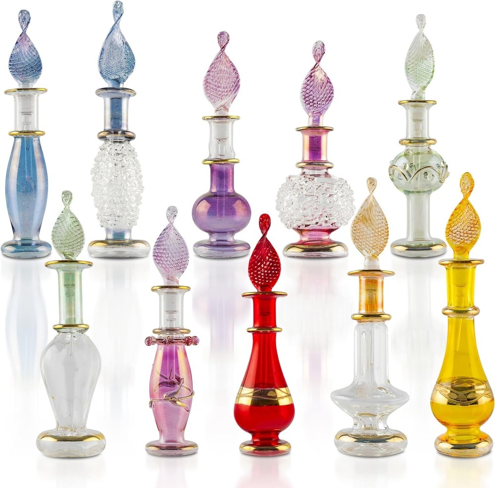 CraftsOfEgypt Genie Blown Glass Miniature Perfume Set Of 10, Multicolor