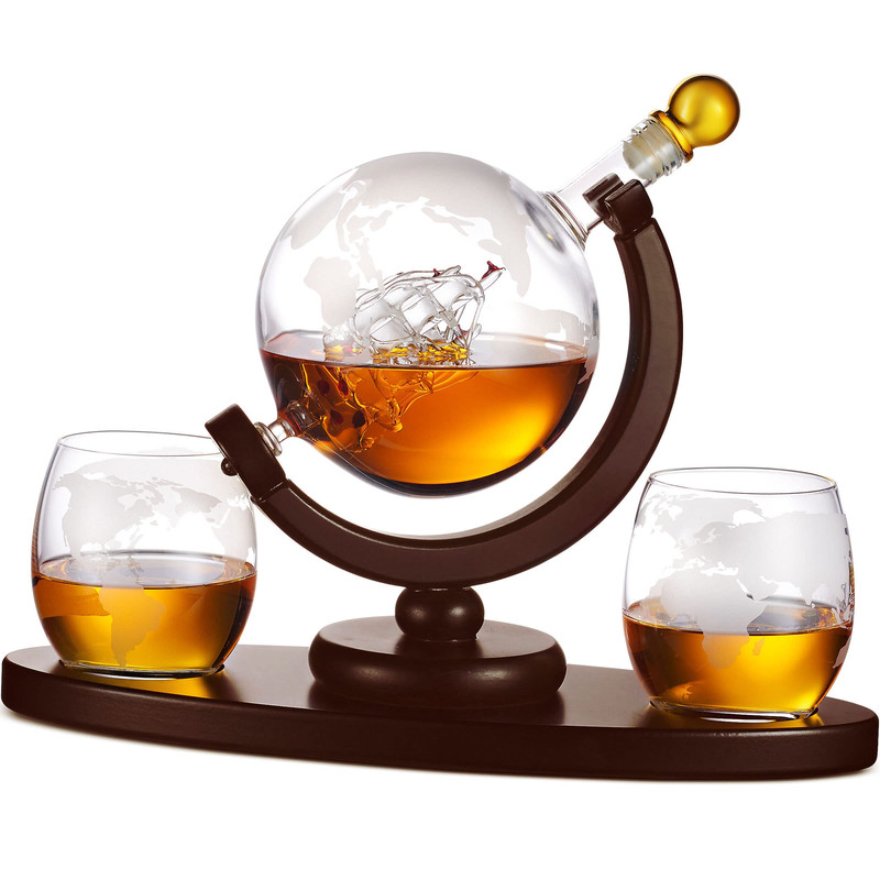 Godinger Gifts For Men Whiskey Decanter Globe Set 2 Etched Whiskey Glasses –