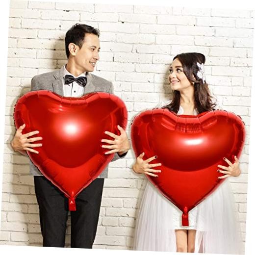 4 Pieces 32 Inches Large Heart Shaped Balloons Huge Red Foil Balloons