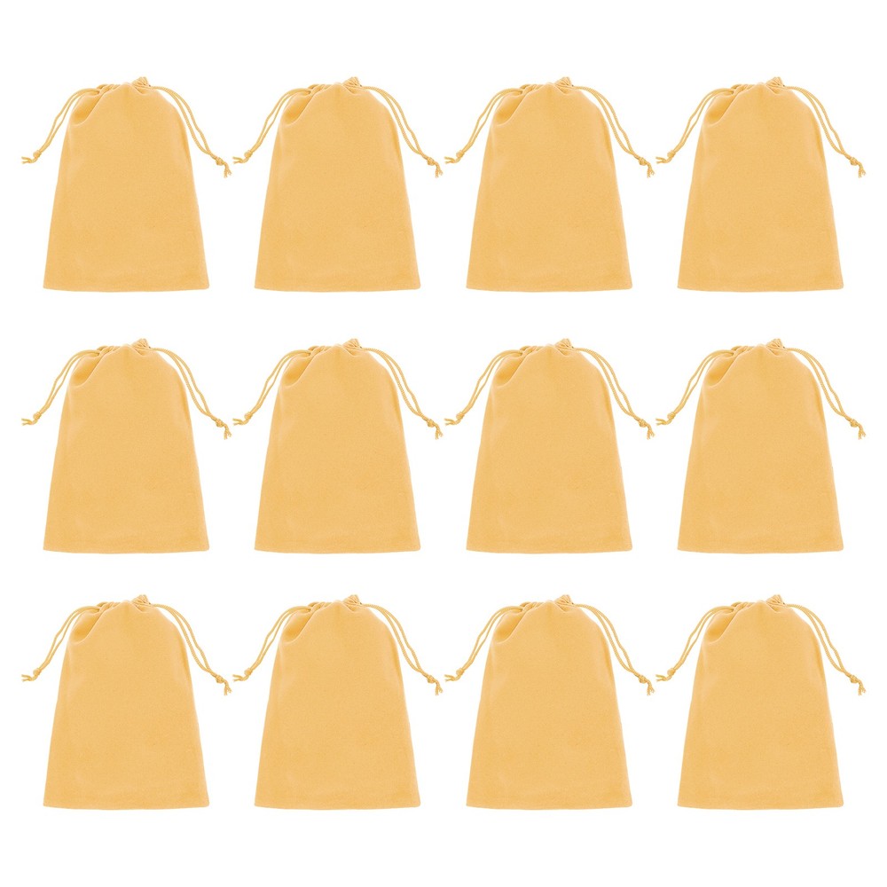 12Pcs Velvet Gift Bags 5″ x 6″ Velvet Drawstring Jewelry Pouches Gold