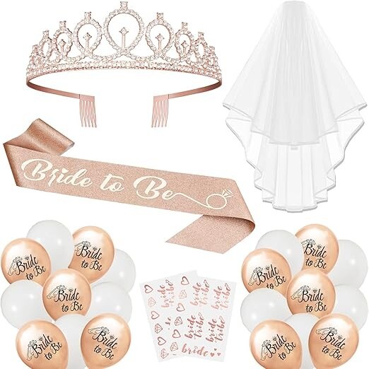 White Rose Gold Bridal Shower Party Set Bachelorette