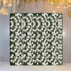 6 × Artificial Silk Flower Wall Panels 24 × 16 In White & Green Floral Backdrop