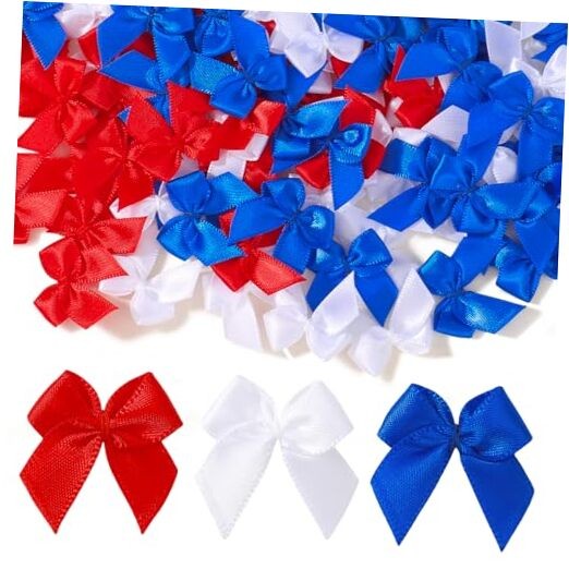 150 Pcs 4th of July 1″ Mini Satin Ribbon Bows, Tiny 150PCS-red white blue