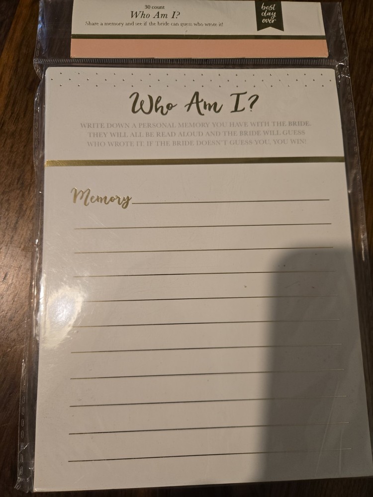 The Who Am I? Bridal Shower Game by Best Day Ever ~ 30 Count ~NEW